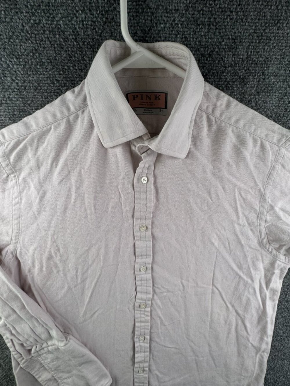 Thomas Pink Long Sleeve Button Up Shirt Men Pink Size 15 Cotton Adult Woven